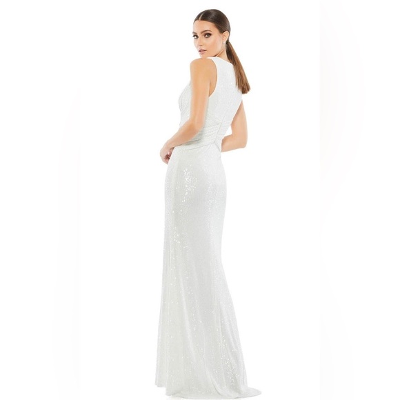MAC DUGGAL • WHITE LONG SLEEVELESS SEQUINS GOWN 26598• NWT - Picture 2 of 9